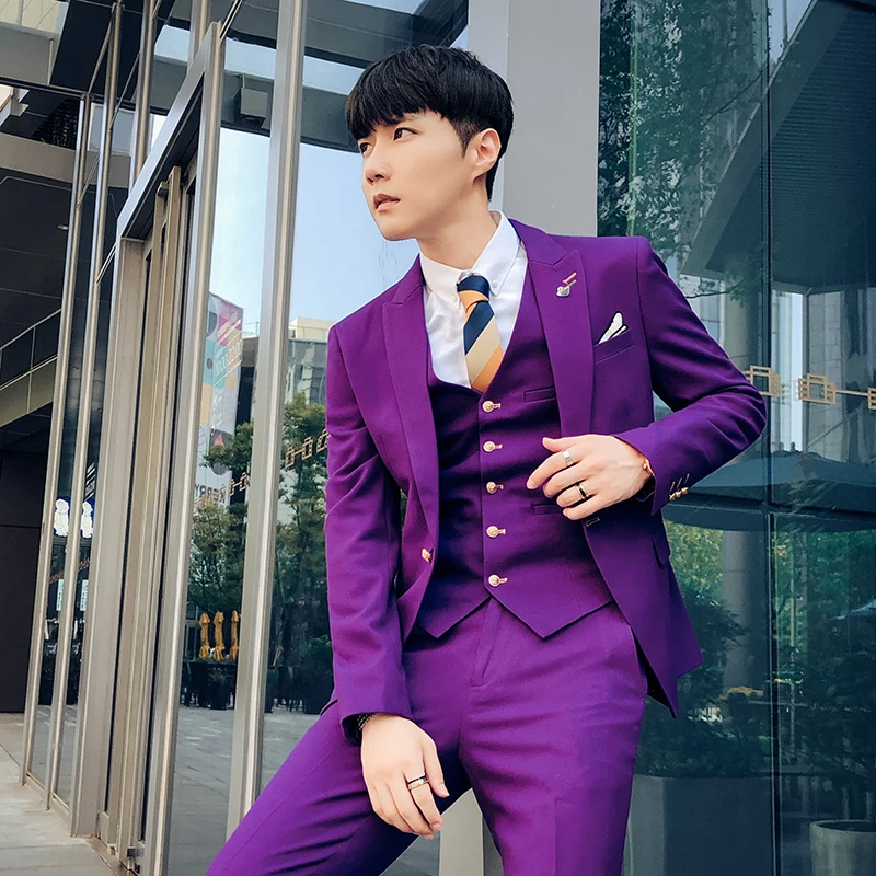 

( Jacket+Vest+Pants) New High-end Candy colors Men's Wedding Dress Classic British Business Casual Suit Formal 3-pcs Suit Tuxedo