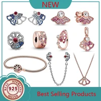 100 925 silver new fan series temperament earrings beads suitable for the original pandora bracelet womens charm diy jewelry