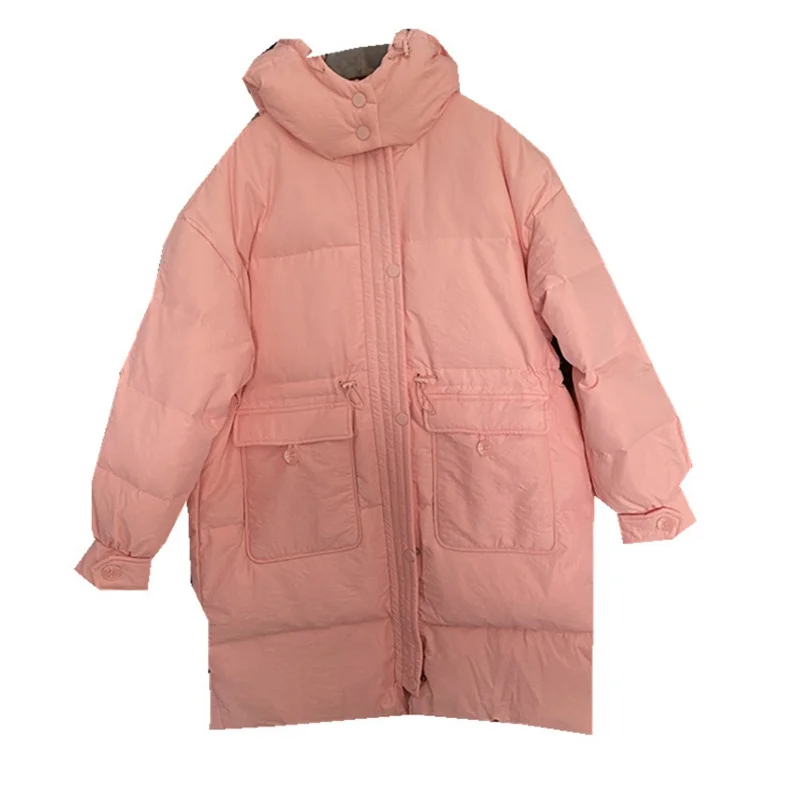 Новинка 2021 женская зимняя повседневная Свободная куртка выше колена на белом