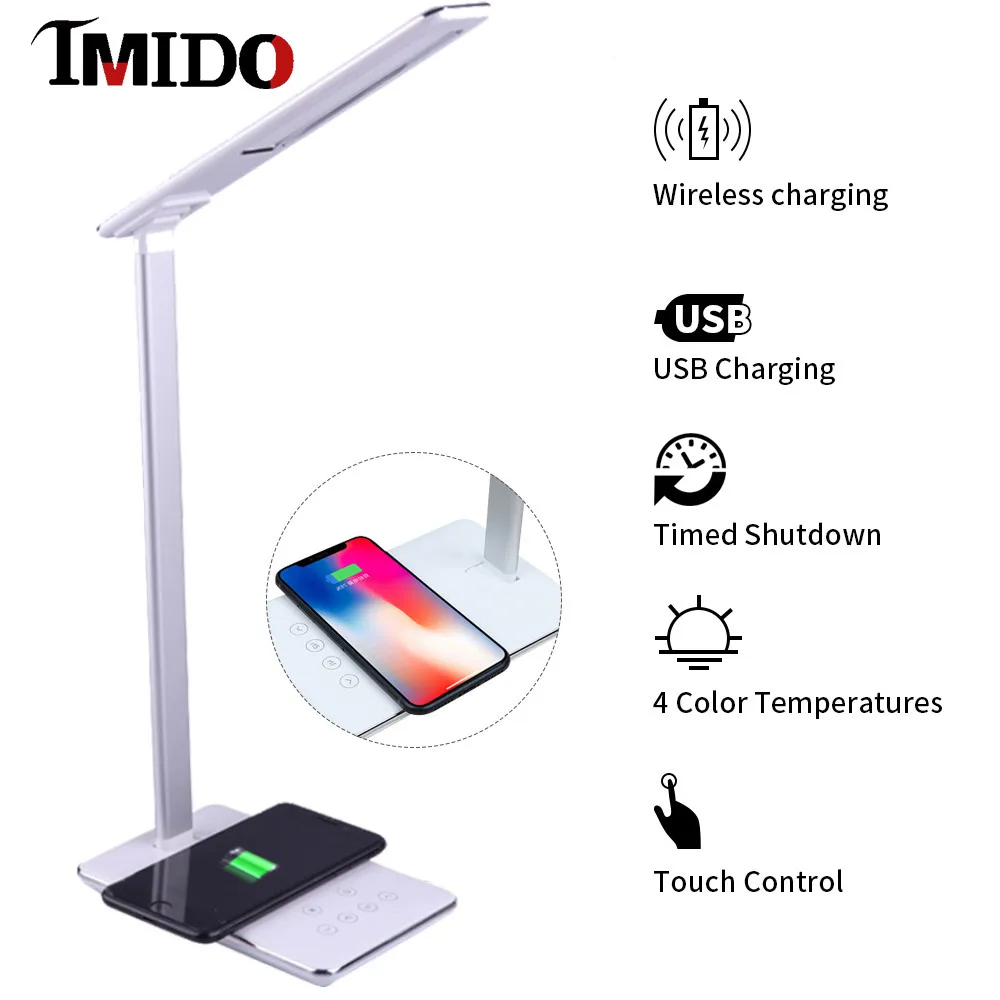 СВЕТОДИОДНЫЙ беспроводной заряжающаяся настольная лампа для Iphone 11 Pro samsung Xiaomi huawei многофункциональная настольная лампа автоматический таймер свет для чтения