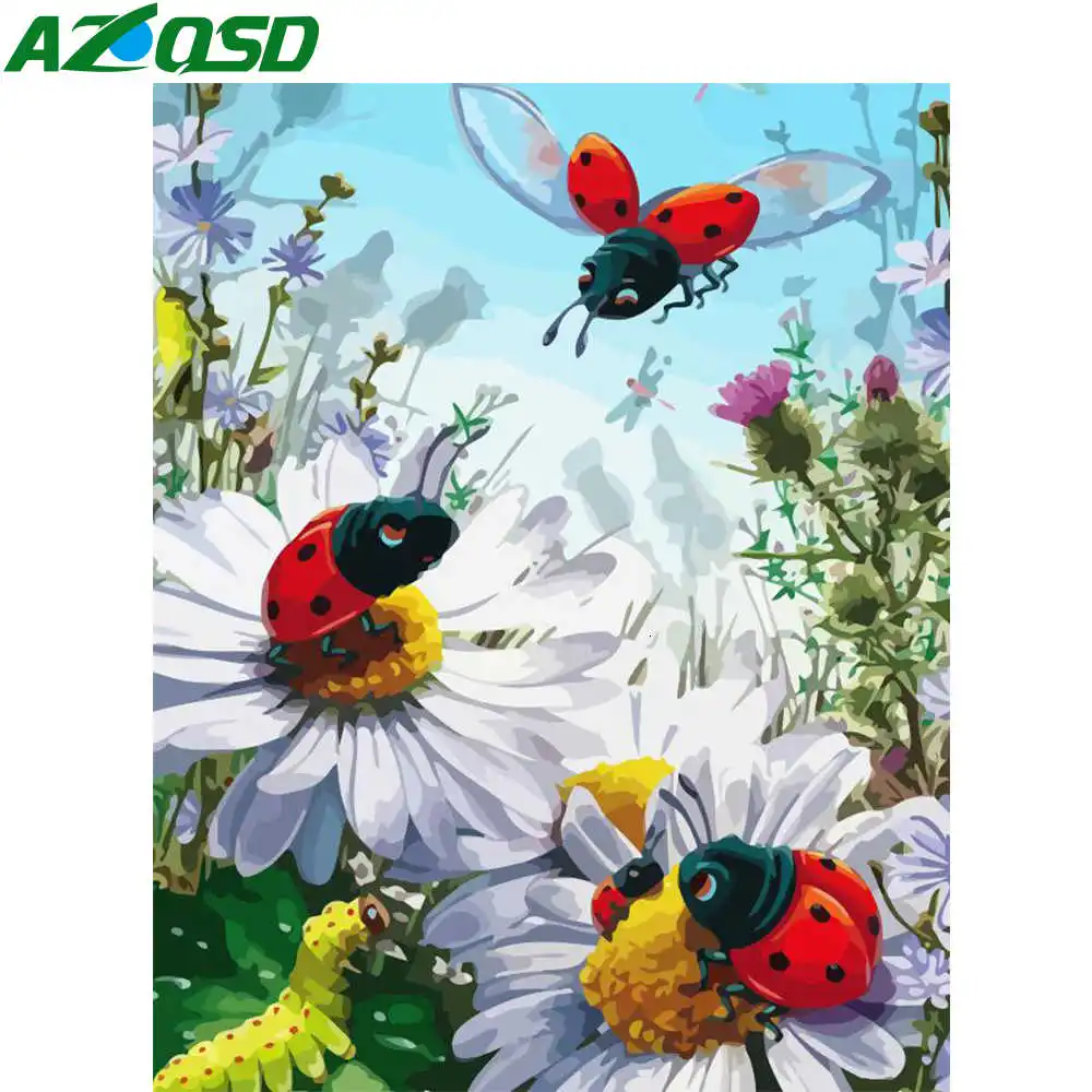 AZQSD Хо Краски ing по номерам Божья коровка акриловые сделай сам для дома украшения