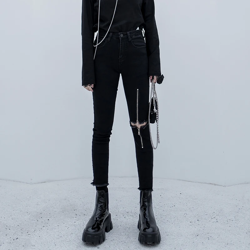 

Ruibbit Black Long Jeans Women Basic Classic High Waist Hot Girls Pencil Jeans Hole Denim Pants Elastic Stretch Jeans Plus Size