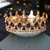 janevini vintage round wedding crown luxurious gold rhinestnes queen crown wedding bridal hair jewelry red pink beaded headbands