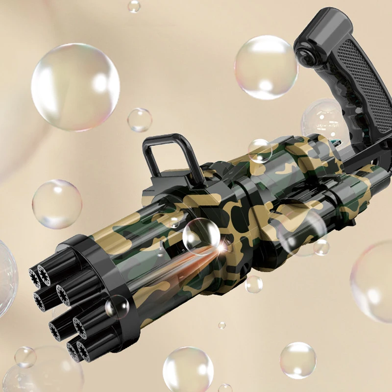

Детский автоматический пистолет для пузырей Gatling, игрушки, летняя машина для мыльных пузырей с водой 2 в 1, электрическая машина для пузырей д...