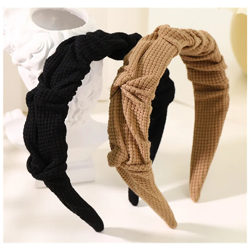

Women Fashion Solid Color Cloth Hair Hoop Retro Fold Hairpin Hair Accessories Lady Temperament Elastic Hair Band Headdress