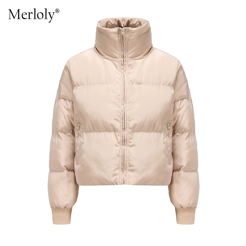 

Autumn Winter Warm Coat 2020 Casual Cotton Clothes Women's Jacket Khkia Black Windbreaker Zipper Pockets Outerwear Streetwear