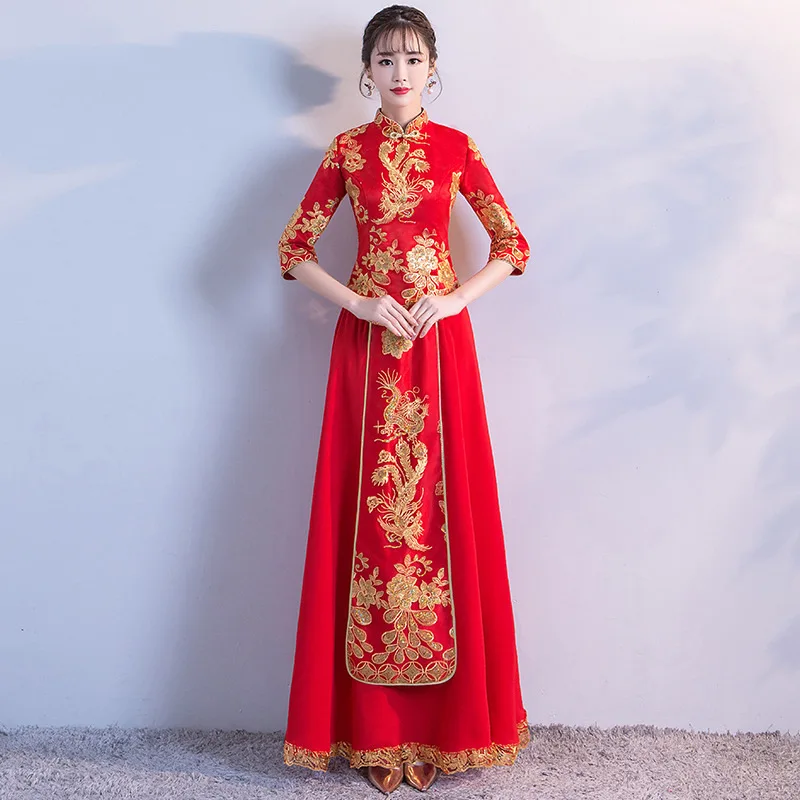 

Китайское традиционное платье Ципао для женщин невесты Cheongsam винтажные Свадебные платья леди династии Тан костюм