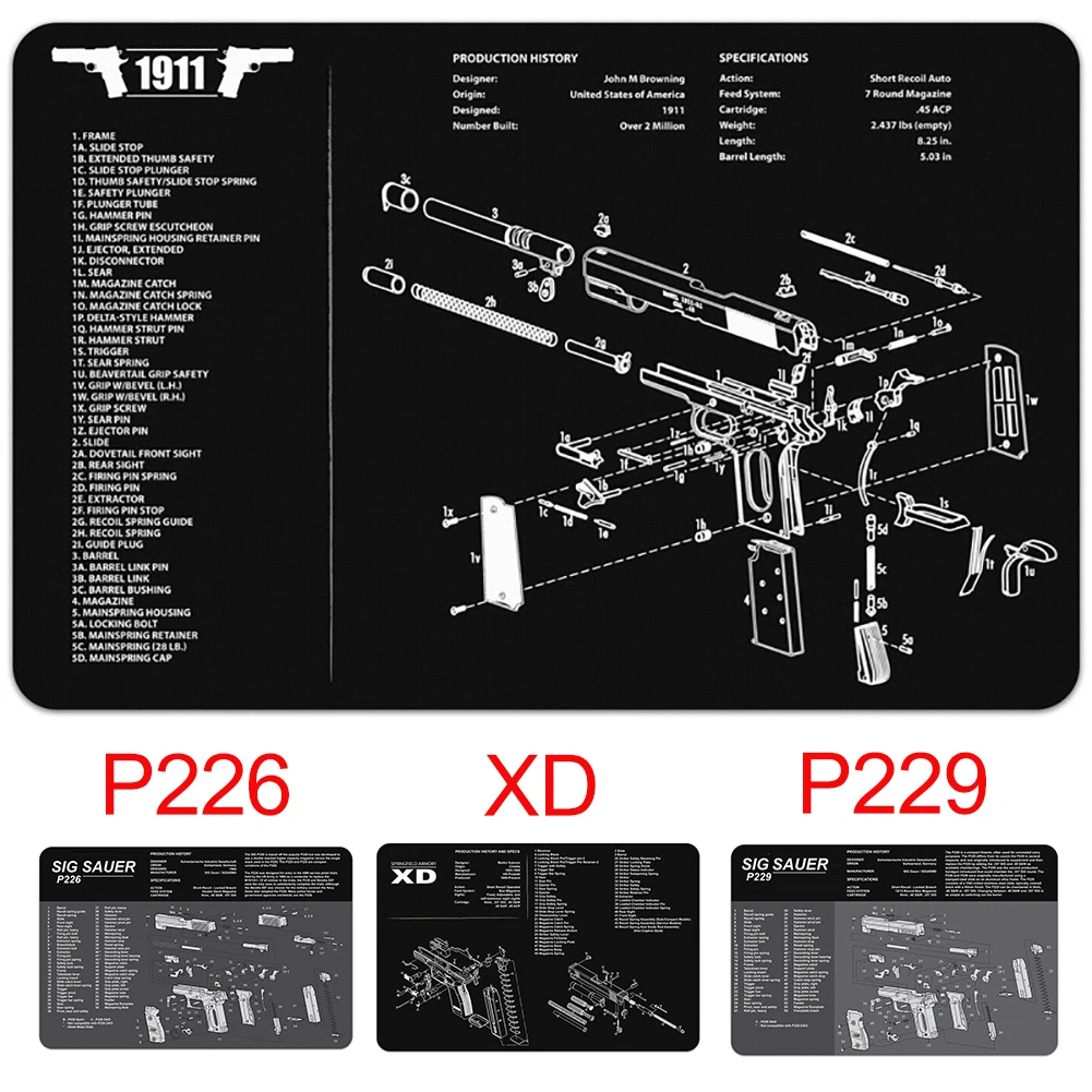 Коврик для мыши Glock P226 P229 1911 17x11 дюймов резиновый с инструкцией по эксплуатации |