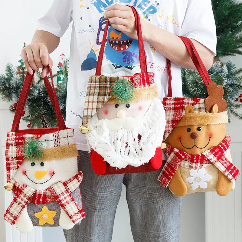 

Christmas tote bag gift packaging candy bag fabric Santa Claus snowman elk creative decoration holiday props