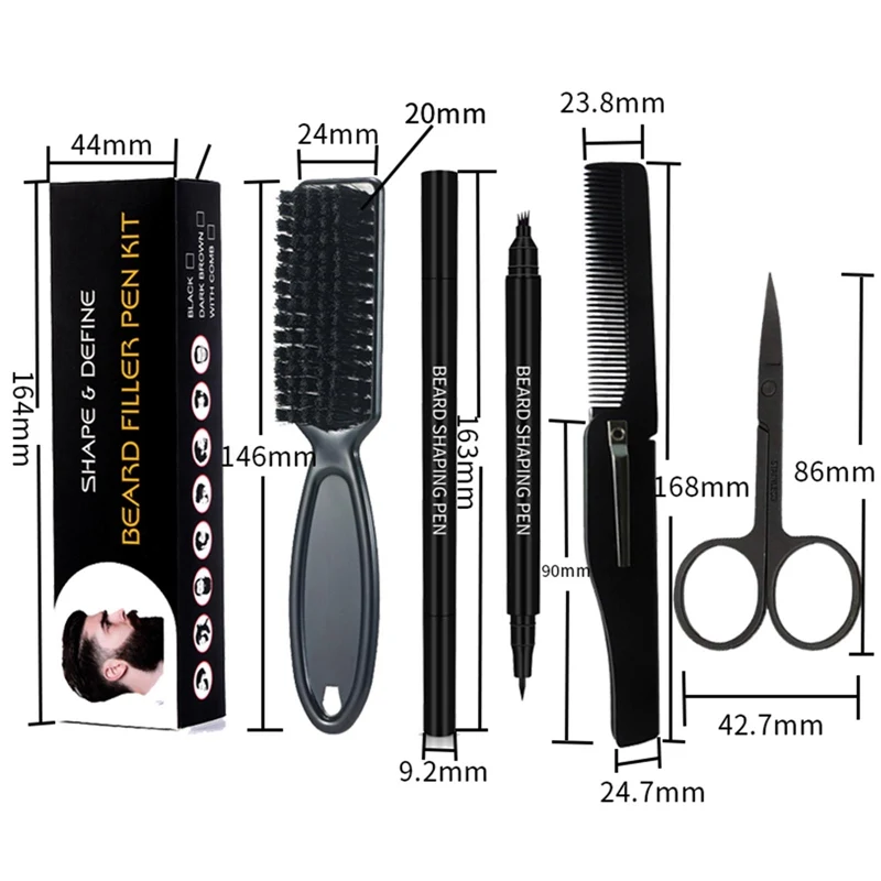 

1 Set Men Beard Styling Tools Beard Brush Pen Shape Ruler Men's Beard Comb Trimming Scissors Waterproof Moustache Coloring Pen