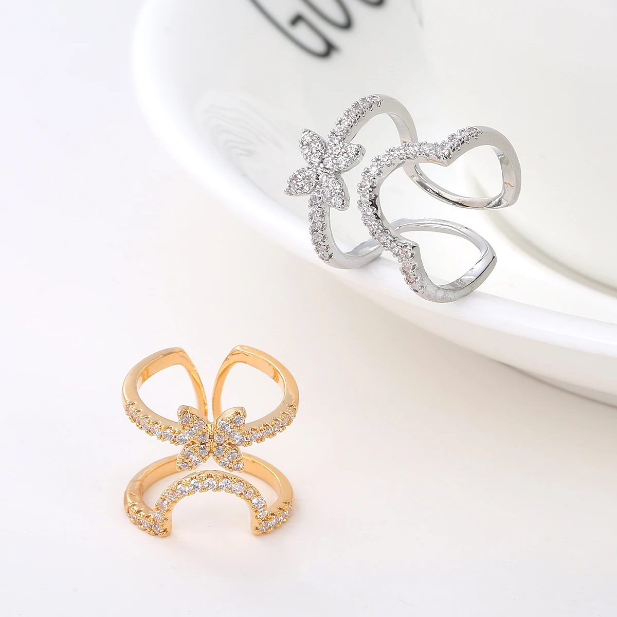 

2021Korea Flower style Fingertip Ring Women Knuckle Finger Ring Double-layer Zircon Open Ring Bohemian Charm Girls Jewelry Gift