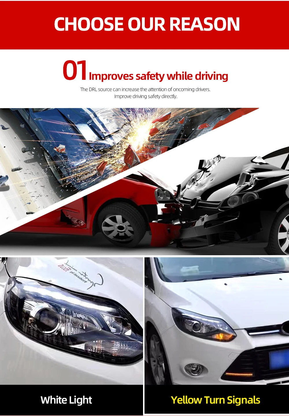 1Pair Car Styling for focus ST Style LED DRL H7 Hid Option Angel Eye Bi Xenon Beam for Ford Focus 3 LED Headlight 2012 2013
