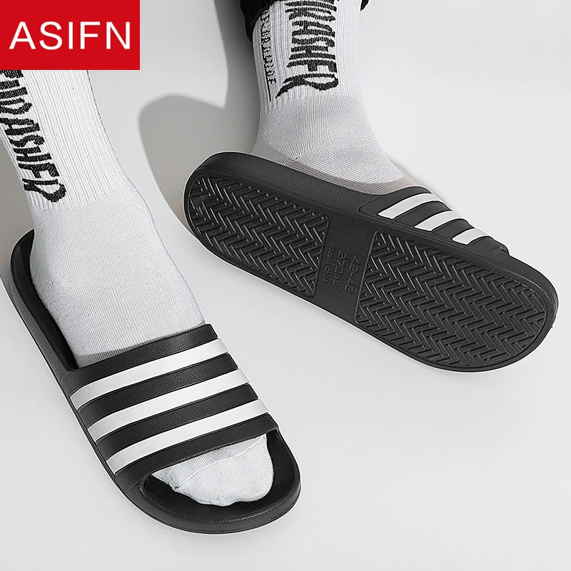 

ASIFN Men's Summer Beach Slippers Couple Flip Flops Soft Black White Stripes Casual Male Chaussures Femme Slides Pantoufle Homme