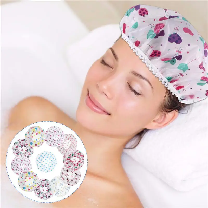 

11pcs Waterproof Bathing Caps Printing Pattern Shower Cap (Random Pattern)
