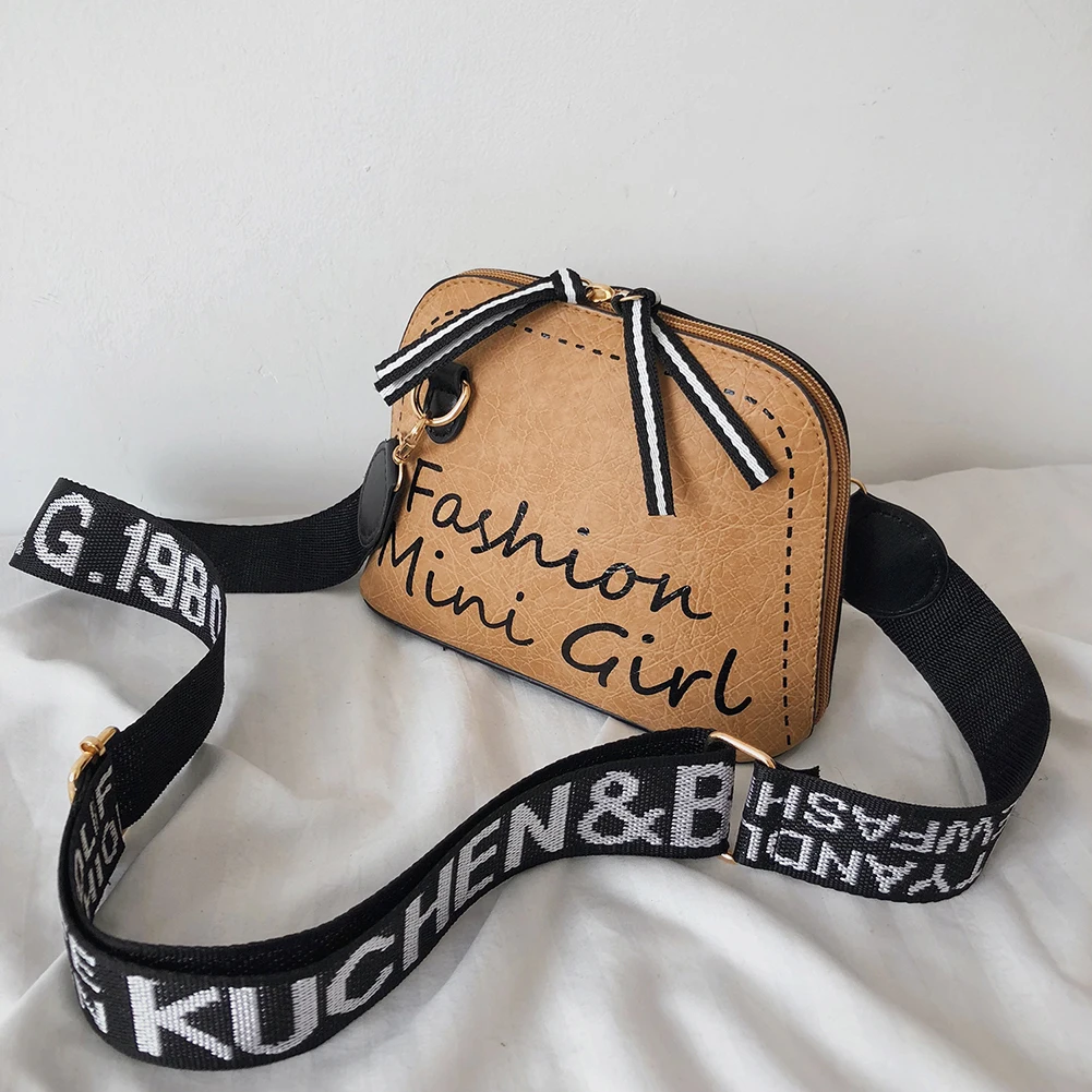 

Crossbody Bags For Women 2019 Letter Printing Fashion Wide Shoulder Strap Bags Teen Girls PU Leather Shell Messenger Bags Purse