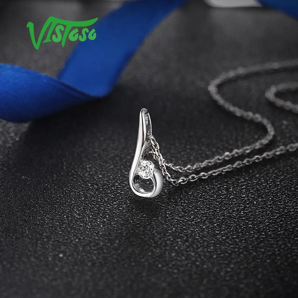 

VISTOSO Pure 14K 585 White Gold Sparkling Diamond Pendant For Women Anniversary Trendy Unique Jewelry