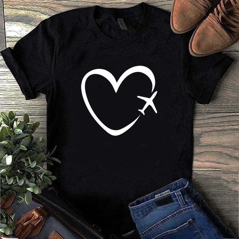 

90s Graphic Tees Women T Shirt Plane Love Funny T Shirts Summer Short-sleeve Tops Tee Ulzzang Vintage Female Tee Tops Plus Size