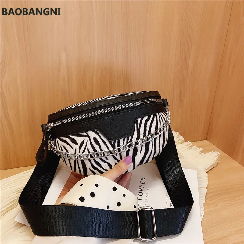 

Chain Plush Zebra Print Women's Waist Bag Tiger Leopard Fanny Pack Shoulder Crossbody Chest Bags Female Handbag Belt Bag