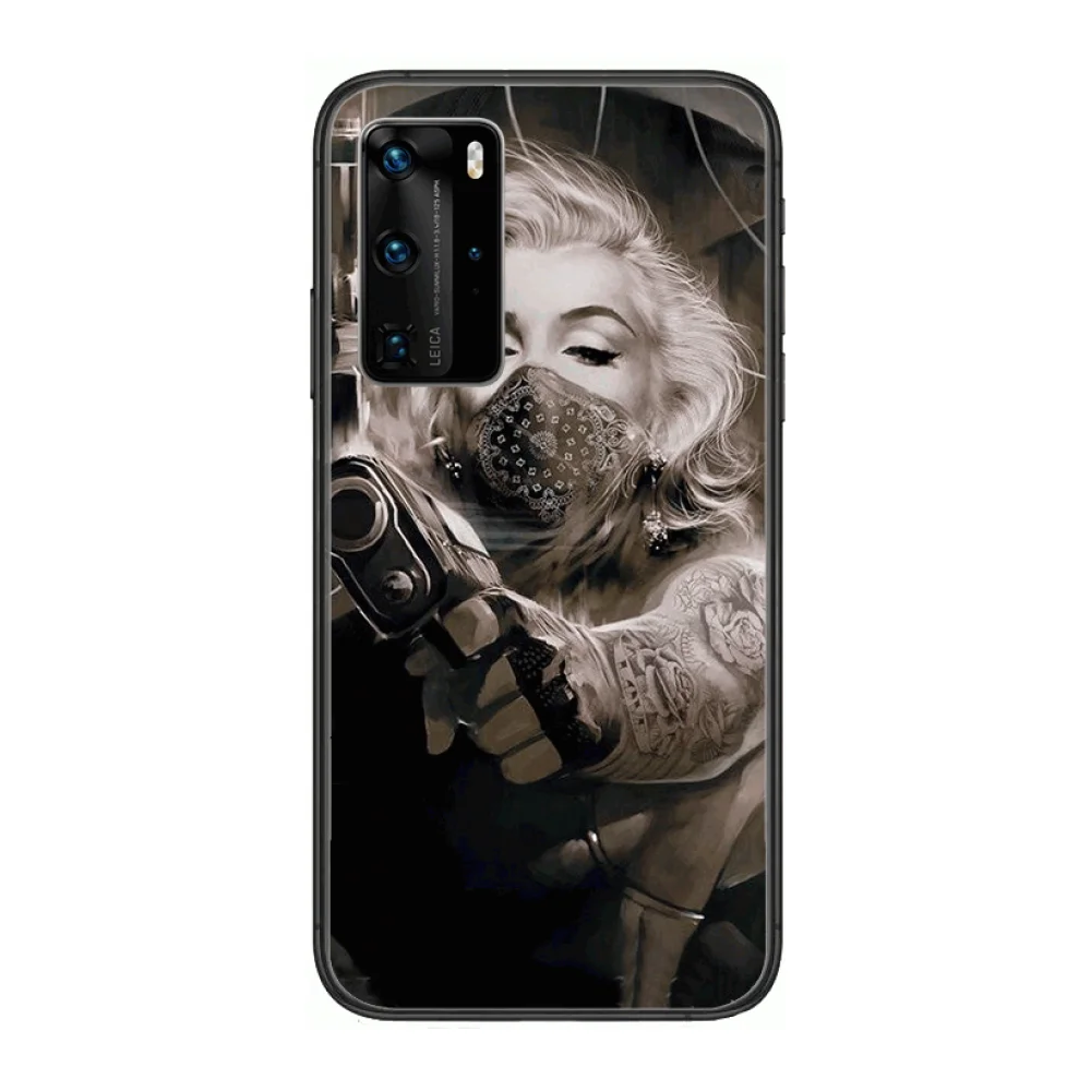 

Stylish Marilyn Monroe Tattoo Phone Case For Huawei P 40 30 20 10 Lite Smart Z Pro Black Etui Coque Painting Hoesjes comic fash