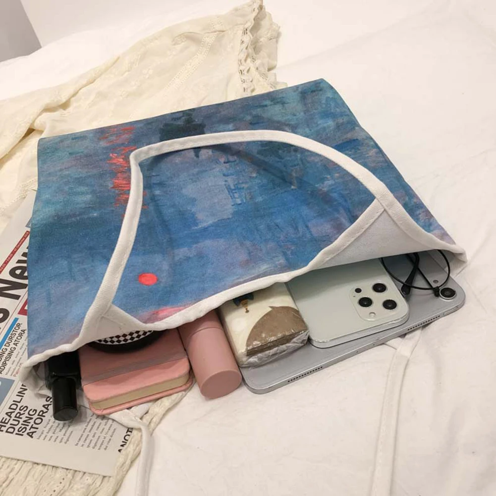 

Art Oil Painting Shoulder Underarm Shopping Bag Women Casual Canvas Large Capacity Daily Travel Tote