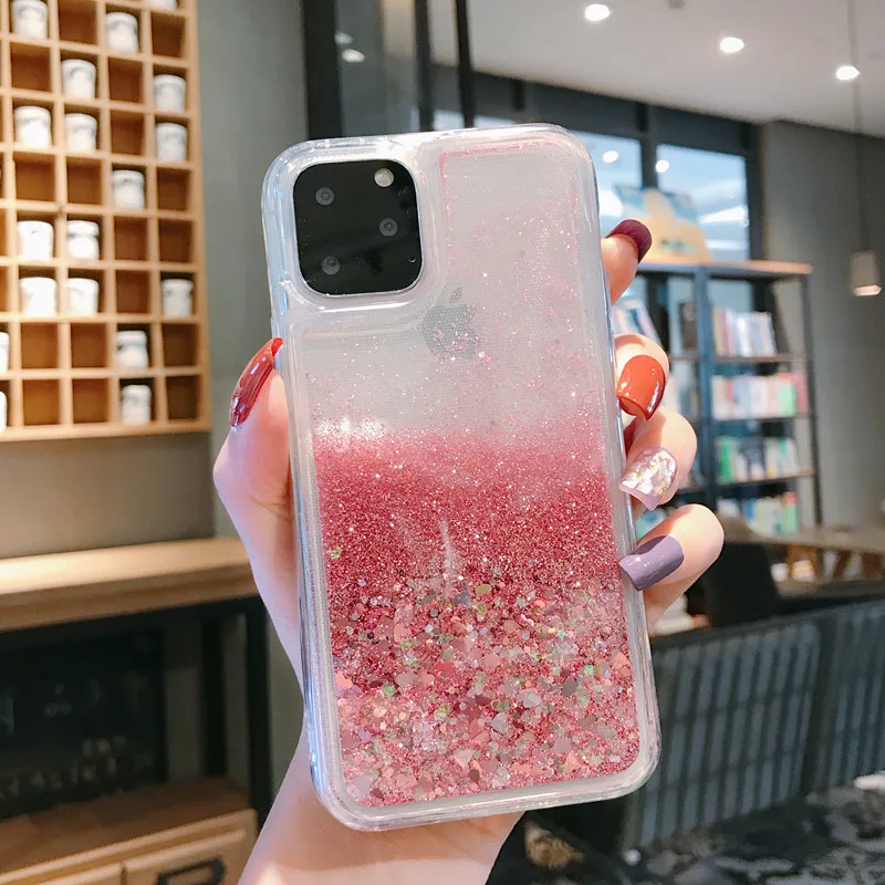Чехол с сыпучим песком для iPhone 11 12 Pro Max движущийся Блестящий динамический жидкий