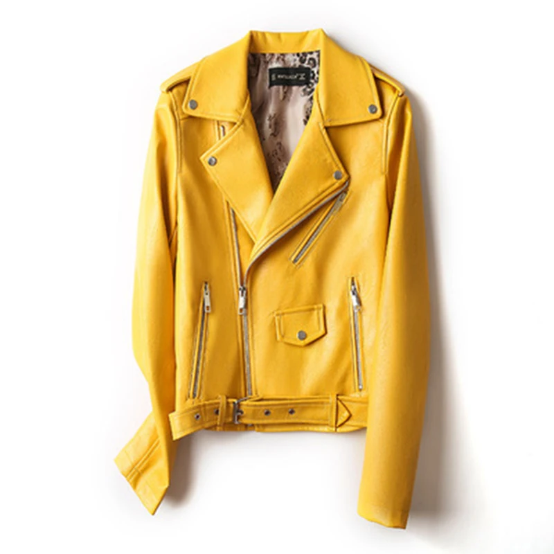 

All-match Color Ladies Motorcycle Leather Jacket PU Washed Leather New Short Slim Leather Female Jacket Was Thin