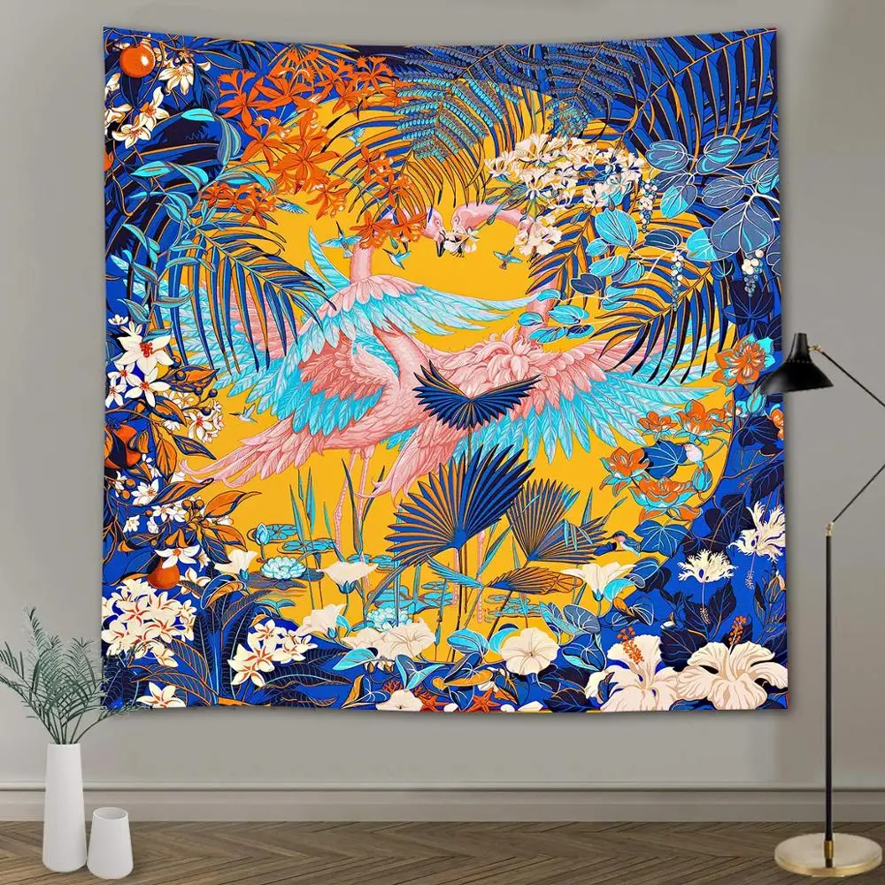 

Color fantasy Flamingo Tapestry Wall Hanging Tapestry Tropical Plant Printed Psychedelic Sea animals Hippie Tapestries Home Deco
