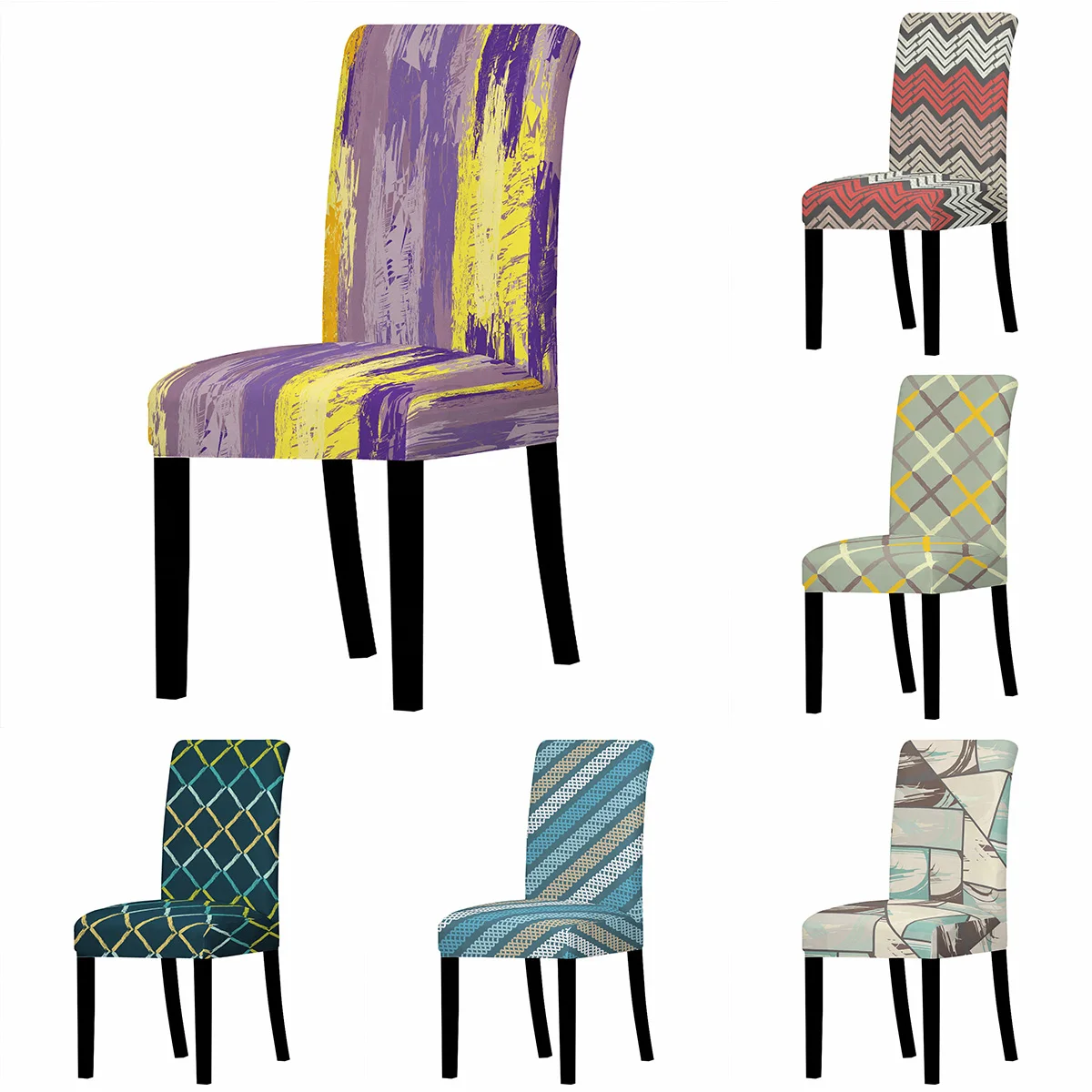 

Geometric Decoration Dining Room Chair Cover Washable Removable Stretch Seat Cover Universal Size Chair Covers Seat Slipcovers