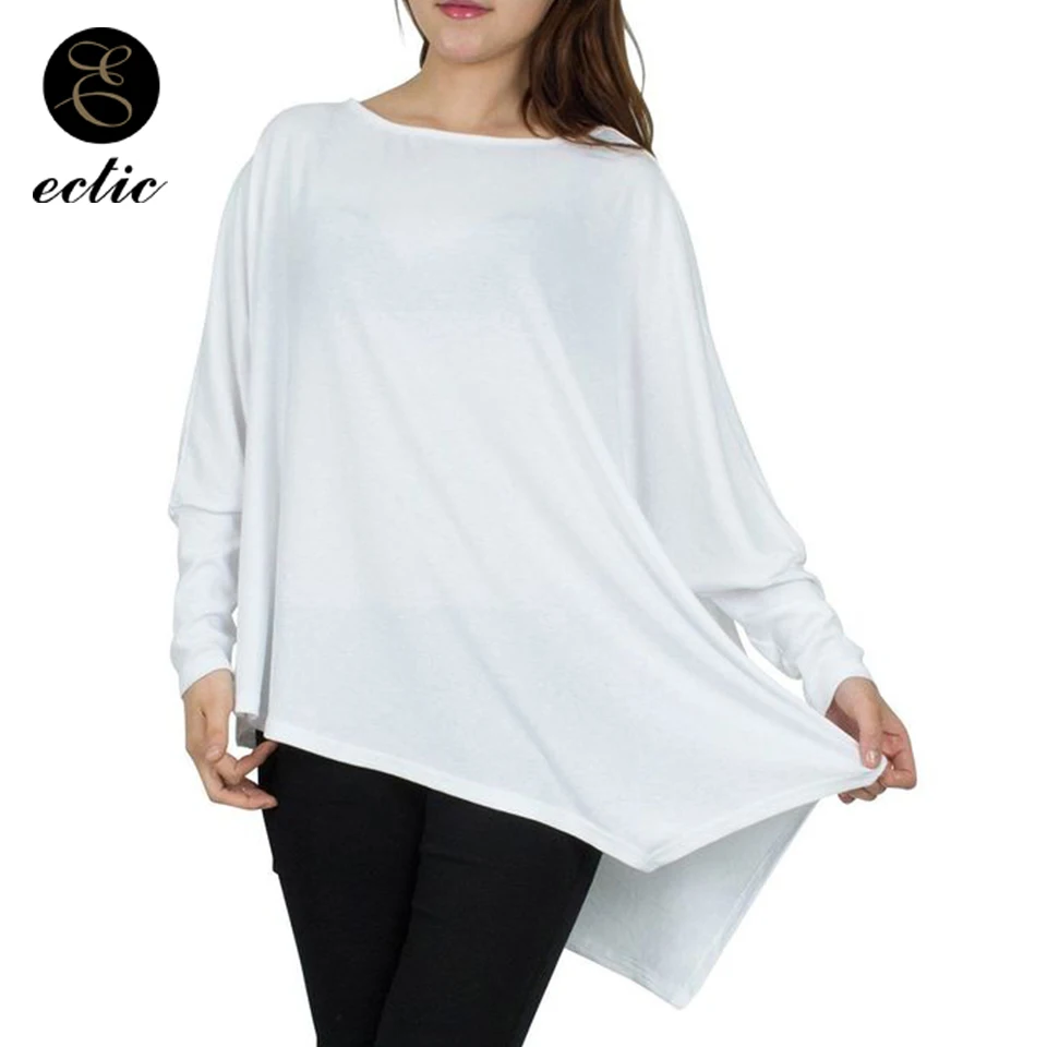 Крылья Летучей Мыши Топ Совок Шеи Одноцветный Сплошной Цвет Нерегулярный