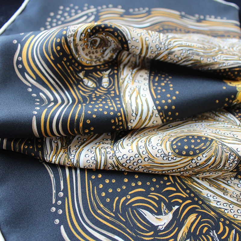 100% Twill Silk Scarf Unisex Man Women Vintage Tower Print Shawl Hijab Hand Rolled Kerchief Bandana 35