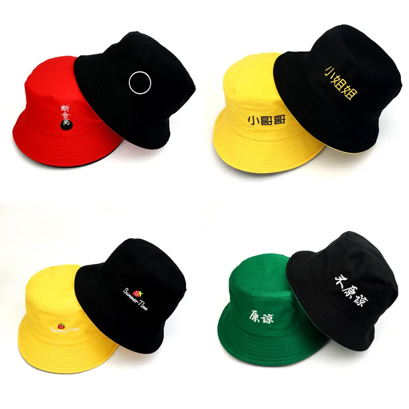 2020 Chinese Letter Bucket Hats Men Reversible Two Sides Can Wear Cotton Sun Bob Cap Comfortable Japanese Fisherman Hat Panama | Аксессуары