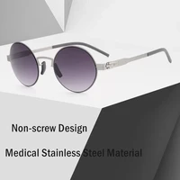 2022 brand design sunglasses men polarized retro round non screw medical stainless steel sun glasses frame super light