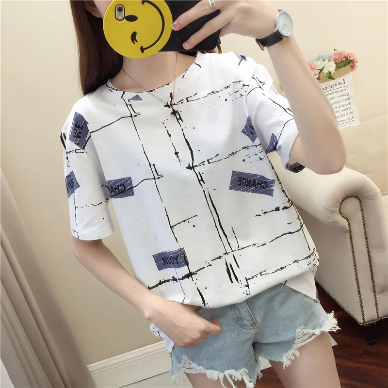

NEW T-shirts Women Trendy Korean Style Loose Bf Casual Printed Womens All-match Daily Simple Girls Short Sleeve Tee Top Student