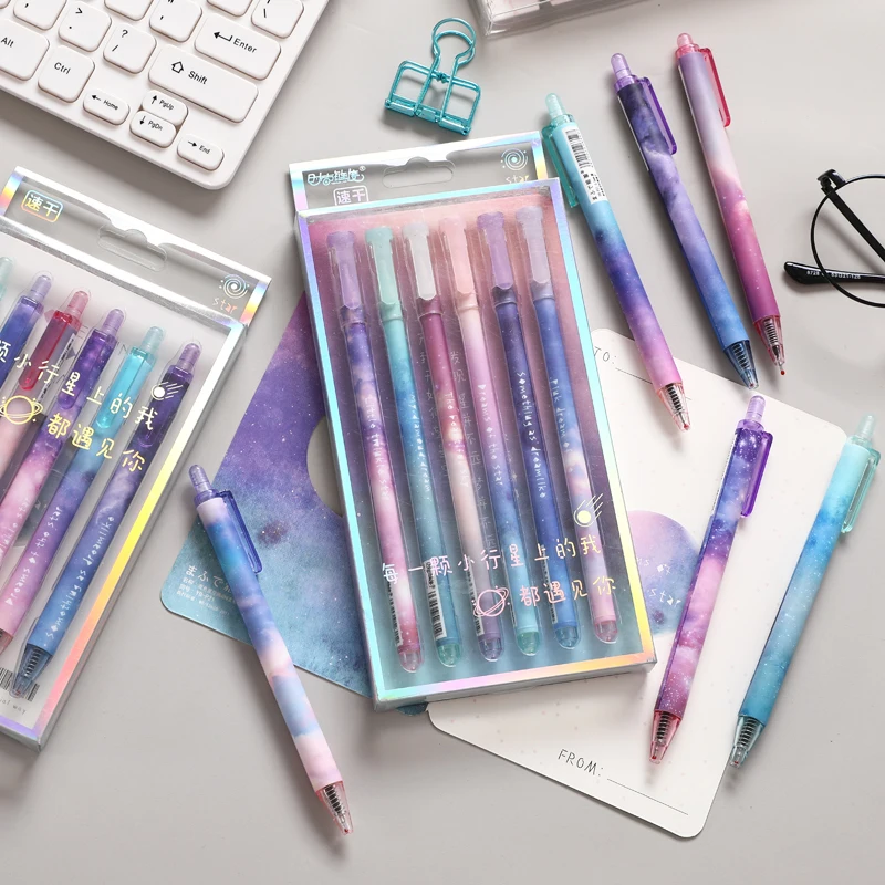 6 шт Звездное небо шариковая ручка 0 5 мм черный цвет гелевыми чернилами с цветным