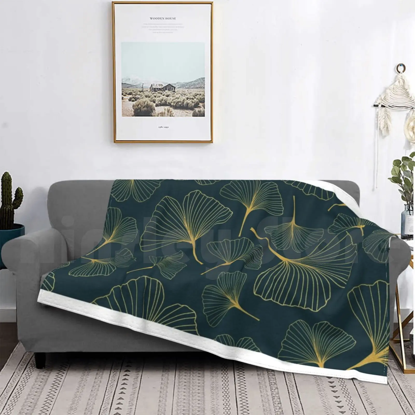 Одеяло с листьями гинкго из золотой фольги модное Золотое одеяло на заказ 1163