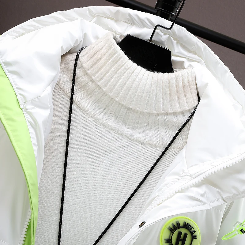 Casual Mid-Length Winter Thick Warm Cotton-Padded Jackets Solid Outwear Parkas Youth Tops Long Hooded Bright Coats New Clothing