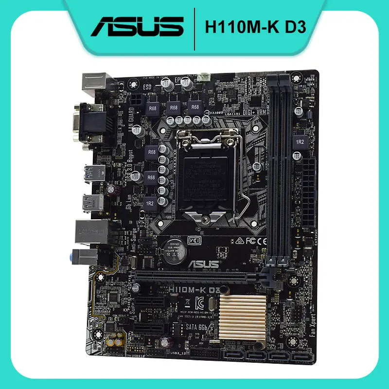 ASUS H110M-K D3 Intel H110 DDR3 32GB LGA 1151 i7 i5 i3 Cpus VGA DVI SATA3.0 USB3.0 Micro ATX Original Desktop Motherboard