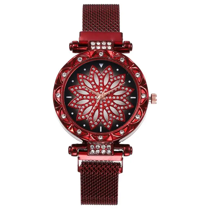 Розовое золото женские часы магнит магнитный сетчатый ремешок кварцевые алмаз