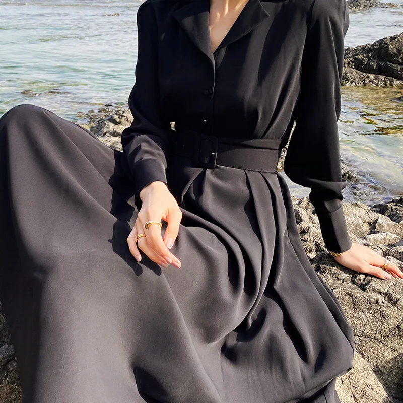 One Piece Dress Korean Chic Early Autumn Temperament Suit Collar Single Breasted Design High Waist Loose Windbreaker | Женская одежда