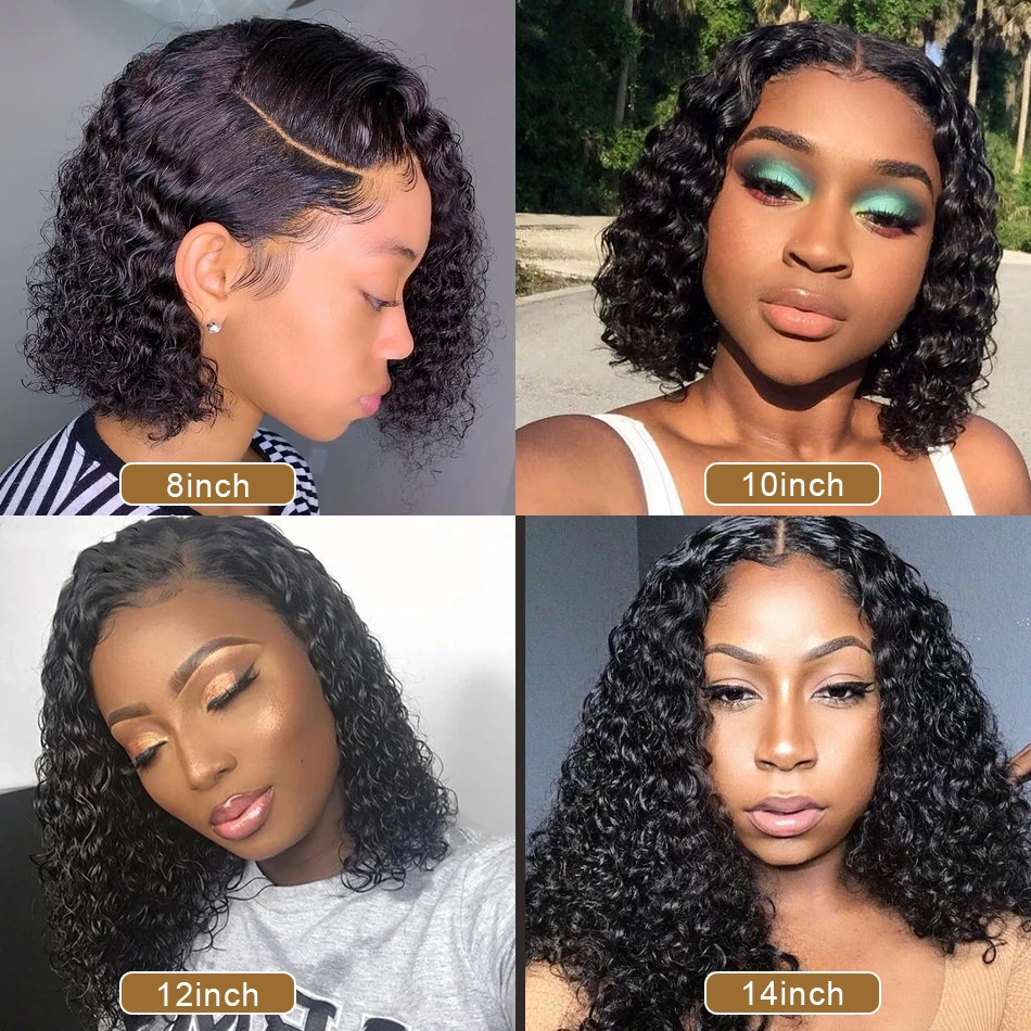 Deep Wave 13x4 Lace Front Wig Short Bob Jerry Curly Frontal Human Hair Wigs Brazilian  Remy Pre Plucked 4x4 Closure180% Density