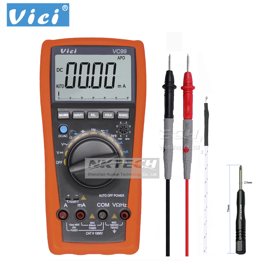 

VICI Digital Multimeter VC99 3 6/7 Voltmeter Ammeter Temperature AC DC Volt Amp OHM Capacitance Hz Test Thermocouple Analog Bar