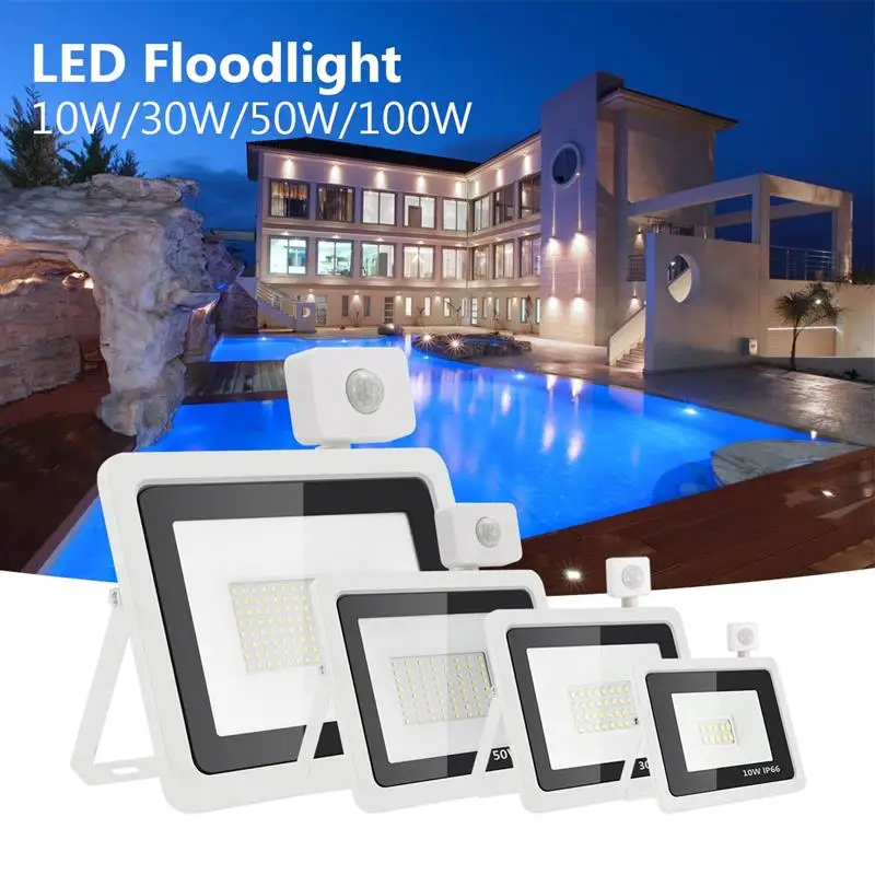 White shell PIR Motion Sensor LED Flood Light 10W 20W 30W 50W AC220V Floodlights IP65 Waterproof Projector garden Outdoor | Освещение