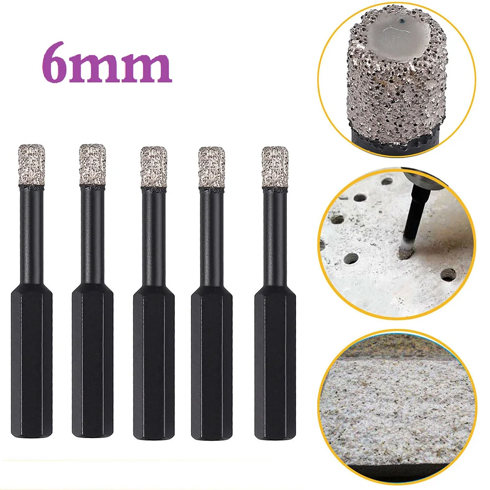 

5PCS 6mm Dry Diamond Drill Bit For Granite Tile Glass Porcelain Marble Ceramic Air Tool Accessories 5Pcs Dry Diamond Drill Bit