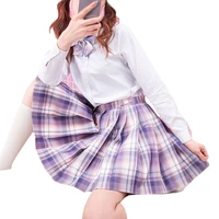 japanese jk uniform two piece suits women white long sleeve shirtspurple plaid mini skirt preppy style high waist skirts sets