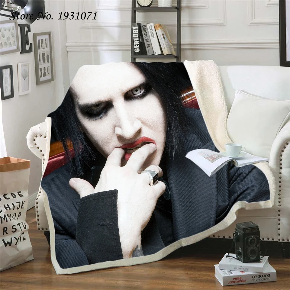 Новое Флисовое одеяло Marilyn Manson с 3D принтом для кровати толстое модное покрывало