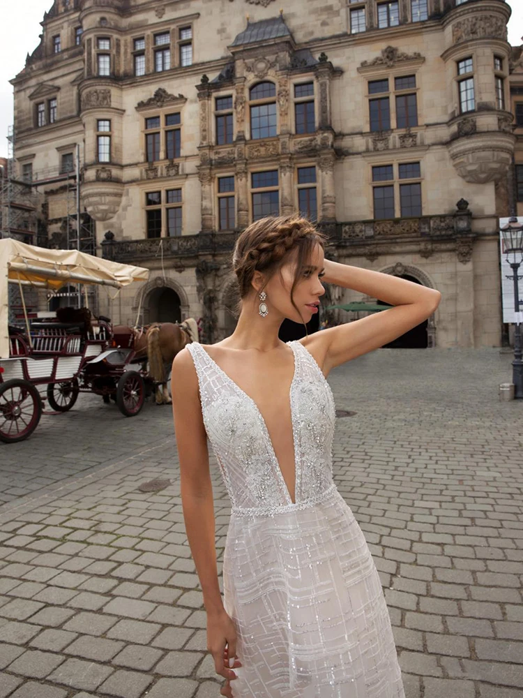 

Hi Shy Bride New Simple Wedding Dress Backless Sleeveless Design Chiffon Lace Bride Dresses Princess Dress Plus Size Tailor-made