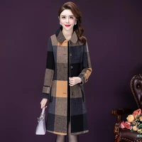 2021 fashion women coats and jackets winter woolen geometric plaid wide waisted office lady ladies coats plus size 5xl clothes