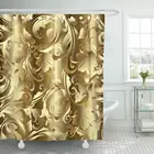 Занавеска для душа в стиле барокко, водонепроницаемая полиэфирная занавеска 3D с золотыми цветами и листьями, 60x72 дюйма, с крючками, в винтажном стиле