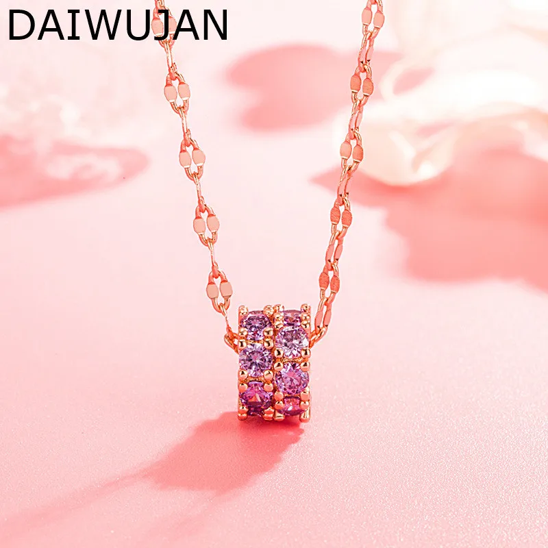 

Новинка от DAIWUJAN, цепочка из розового золота с блестящим фиолетовым цирконием, чокер, ожерелья для женщин из стерлингового серебра 925 пробы, с...
