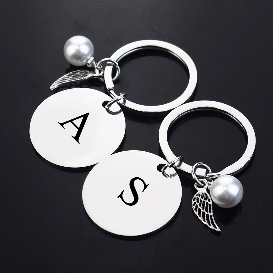 

26 Alphabet Letter Keychain Car Key Chain Initials Engraved Stainless Steel Men Women Gift for Friends